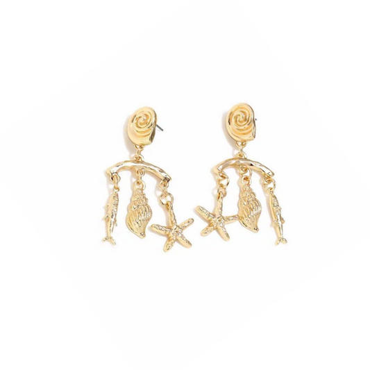 Seashell Drop Earrings — Summer Beach Boho Statement Dangle