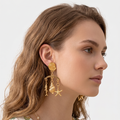 Seashell Drop Earrings — Summer Beach Boho Statement Dangle