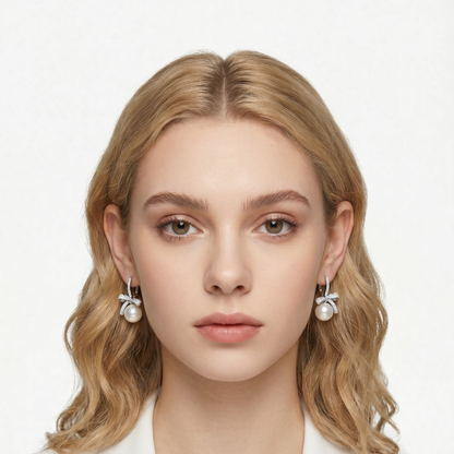 Pearl Bow Drop Earrings — Vintage French Romantic Dangle