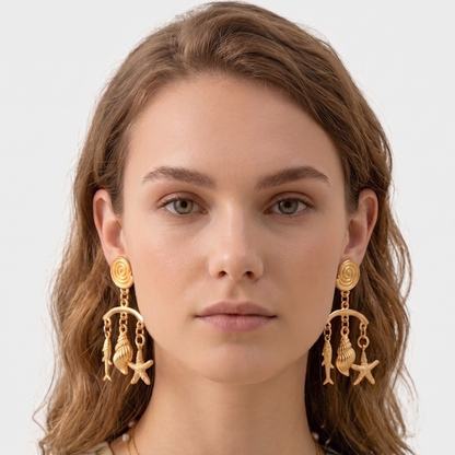 Seashell Drop Earrings — Summer Beach Boho Statement Dangle