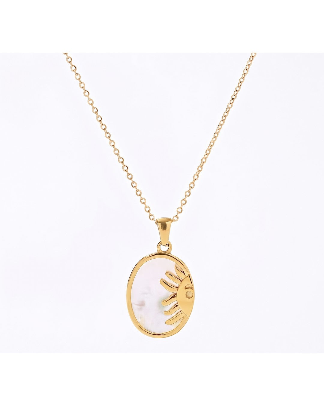 Radiant Sun Mother of Pearl Charm Necklace - 18K Gold Plated Stainless Steel