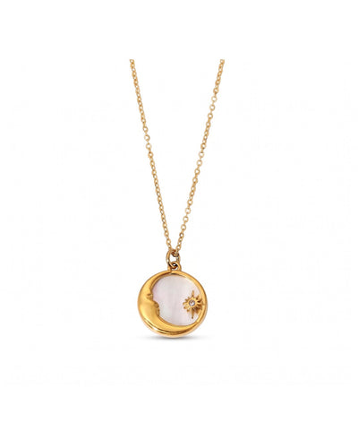 Crescent Moon & Star Shell Pendant Necklace