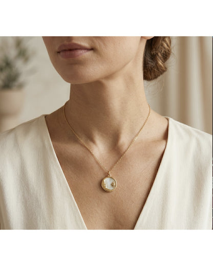 Crescent Moon & Star Shell Pendant Necklace - 18K Gold Plated Stainless Steel