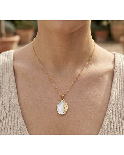 Radiant Sun Mother of Pearl Charm Necklace - 18K Gold Plated Stainless Steel
