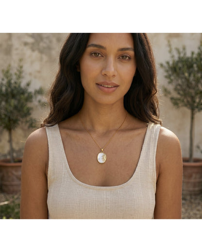 Radiant Sun Mother of Pearl Charm Necklace - 18K Gold Plated Stainless Steel
