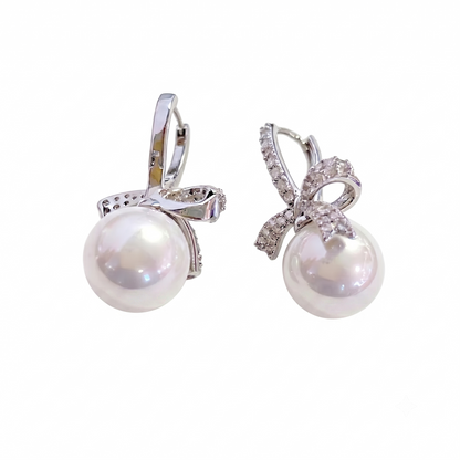 Pearl Bow Drop Earrings — Vintage French Romantic Dangle