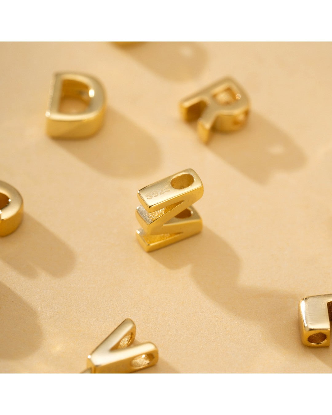 Personalized A-Z Letter Charm Pendant - 18K Gold Plated 925 Sterling Silver DIY Initial Jewelry